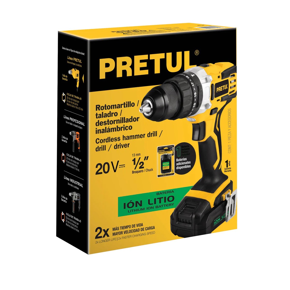 Taladro Rotomartillo Inalámbrico 20v, 27082 ROTI-20P Pretul Broquero 1/2"