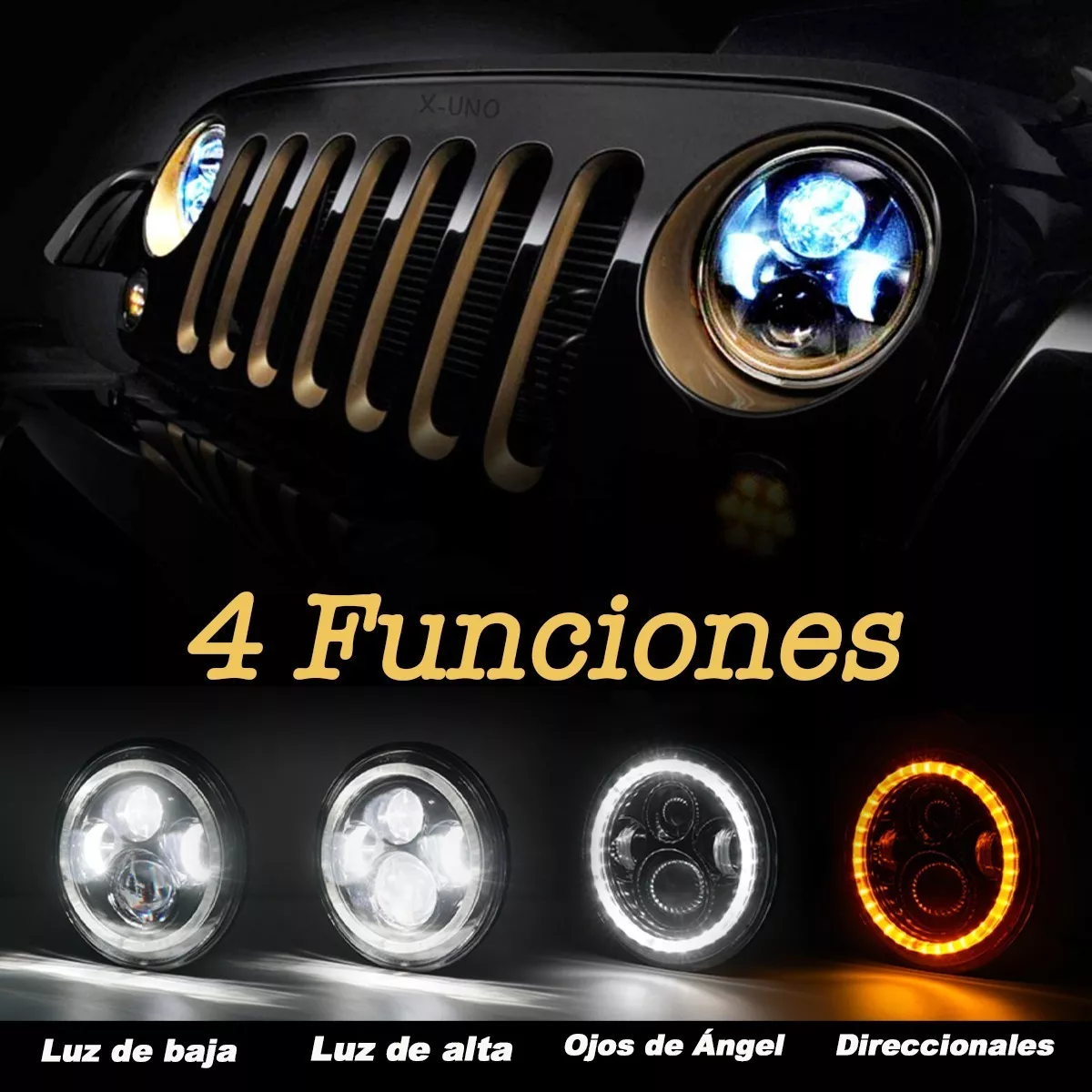 Faro Led 7'' Redondo Jeep/moto | Alto/ Bajo | Ojos De Ángel