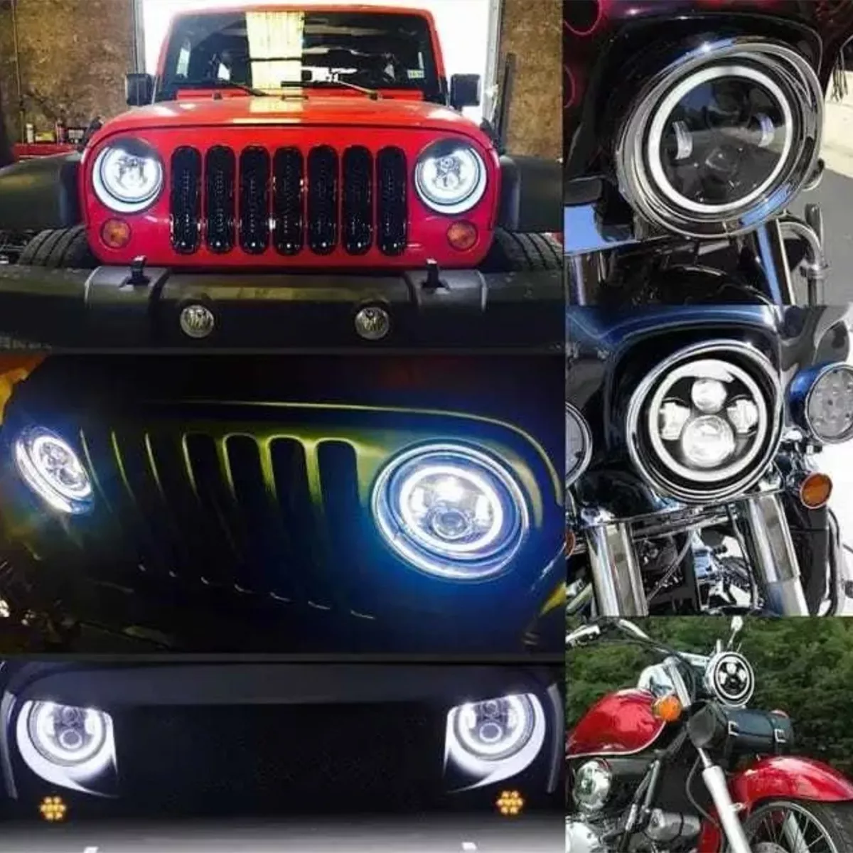 Faro Led 7'' Redondo Jeep/moto | Alto/ Bajo | Ojos De Ángel