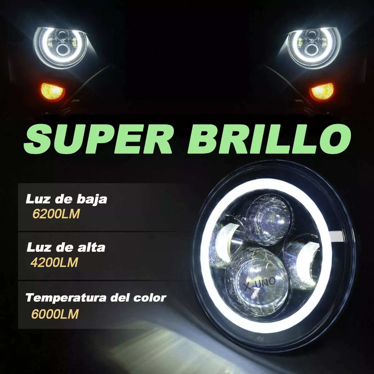 Faro Led 7'' Redondo Jeep/moto | Alto/ Bajo | Ojos De Ángel
