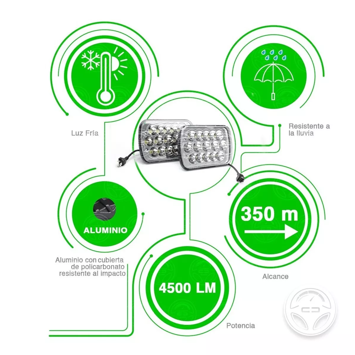 Set 2 Faros Unidad Cuadrada Rectangular 15 Leds 5x7 Alta/baja F5