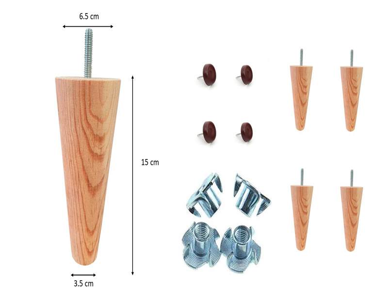 4 PATAS DE MADERA AL NATURAL REPUESTO PARA SALA BASE CAMAS ESPACIO MUEBLES.