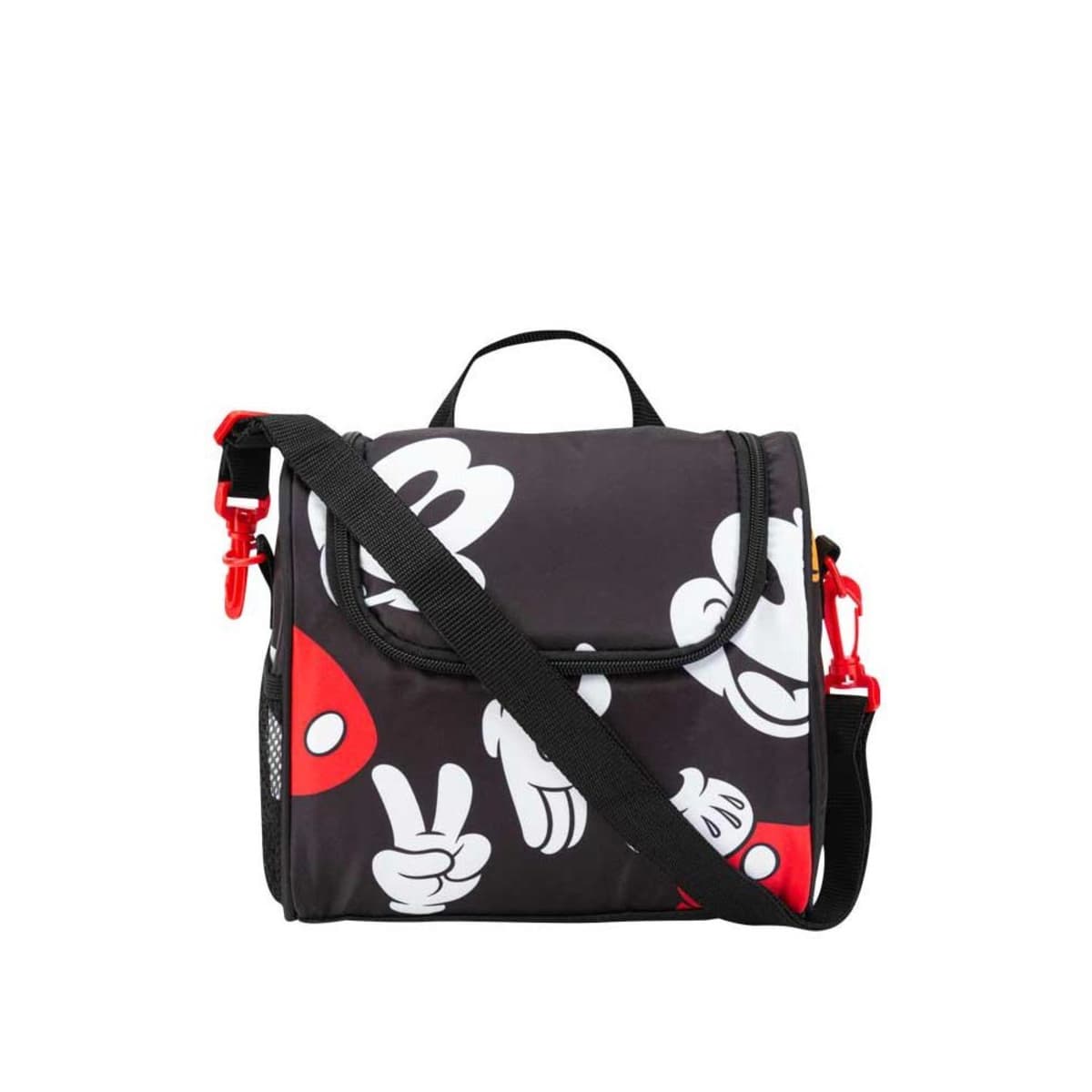 Lonchera escolar para niños de Mickey Mouse, color negro con blanco y rojo, mod. 1098711