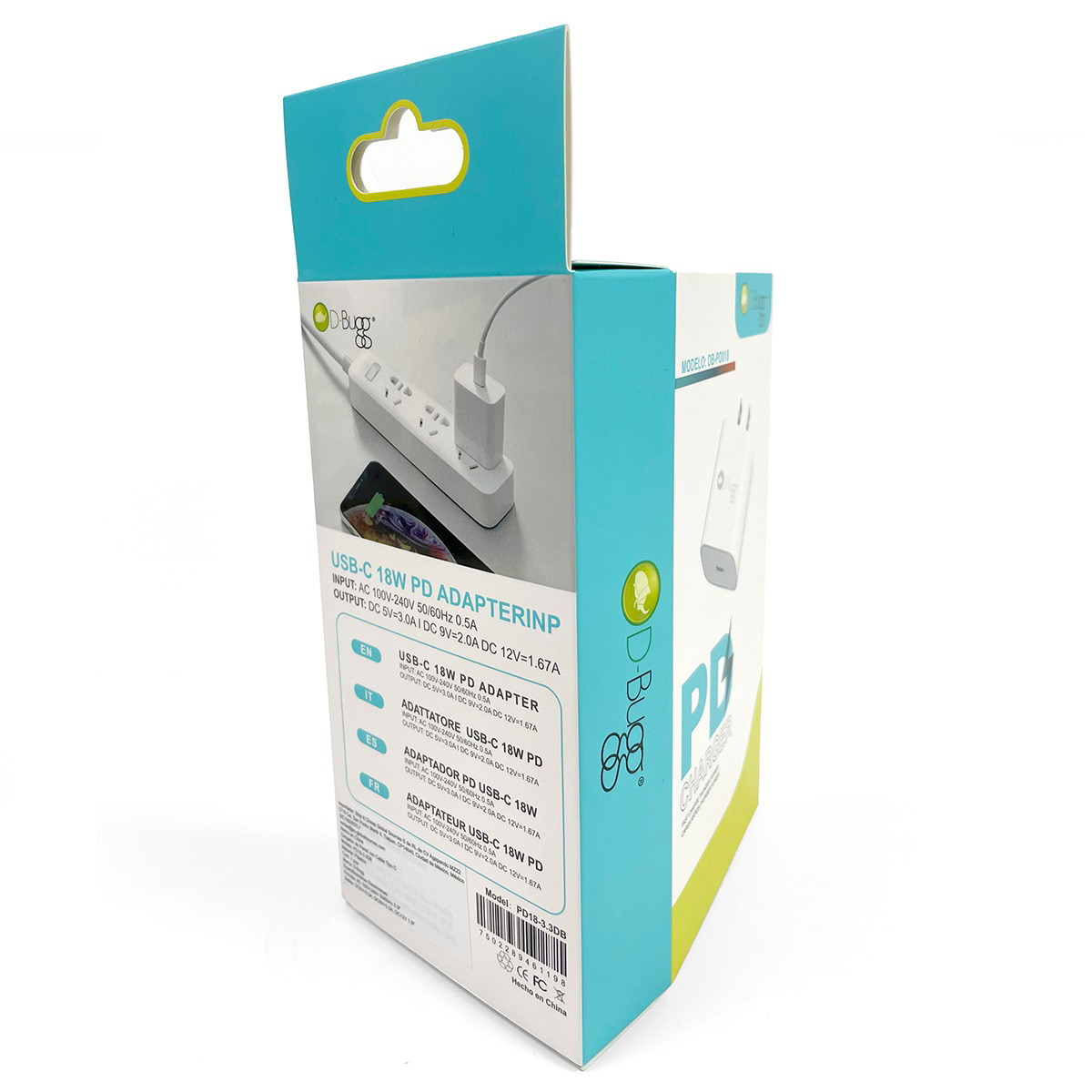 Cargador de pared 18w con cable tipo C a lightning