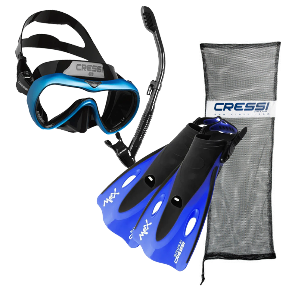 Combo CRESSI Visor A1 Tubo Supernova Aleta Mex Corta Snorkeling