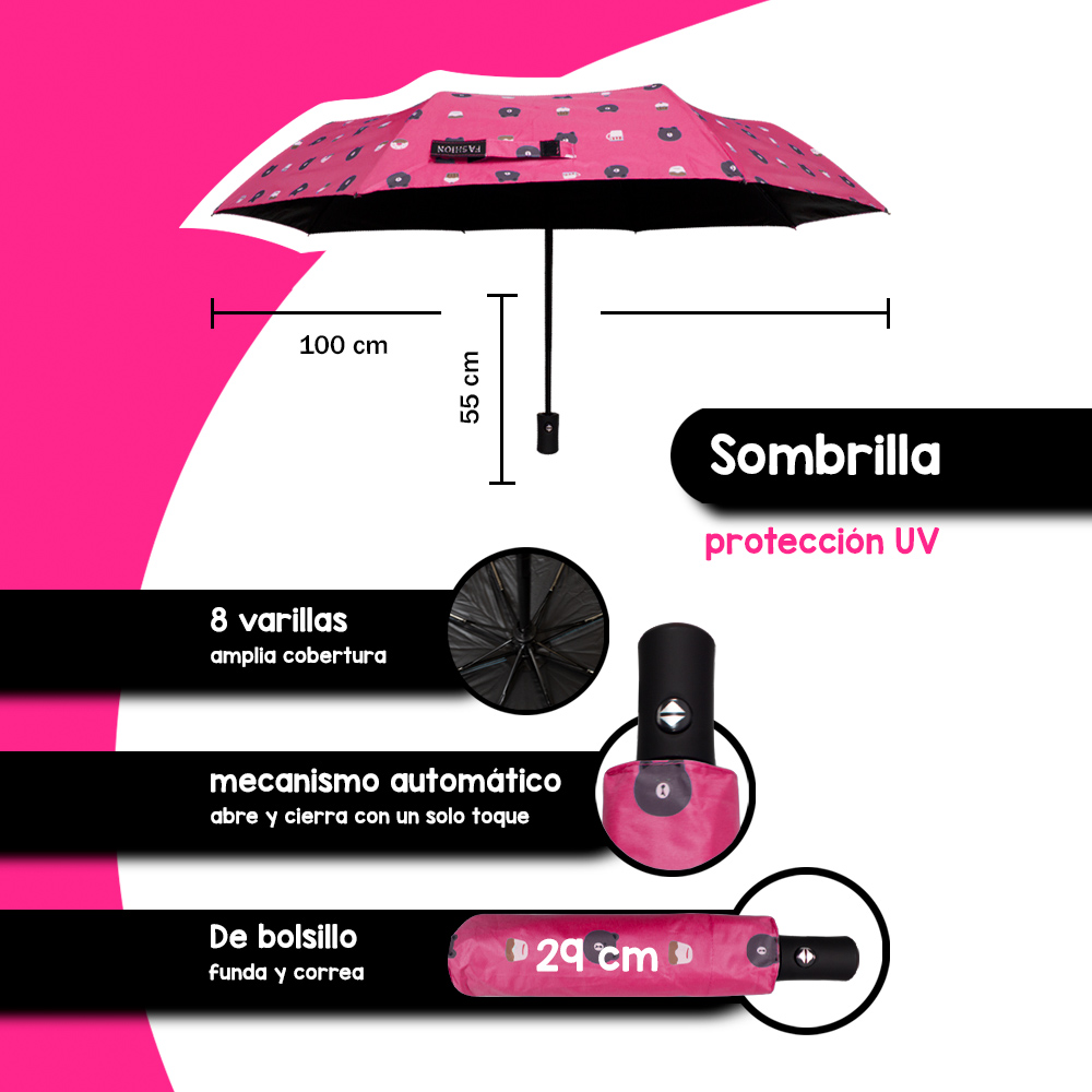 Paraguas de bolsillo Reforzado,  Resistente a Vientos y Lluvias Fuertes, Mango Ergonómico y automático con funda incluida y Fácil de Transportar