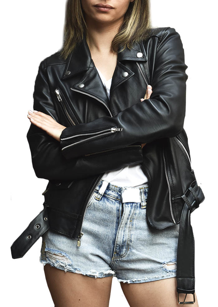 Chamarra De Piel Para Mujer Estilo Rockera biker