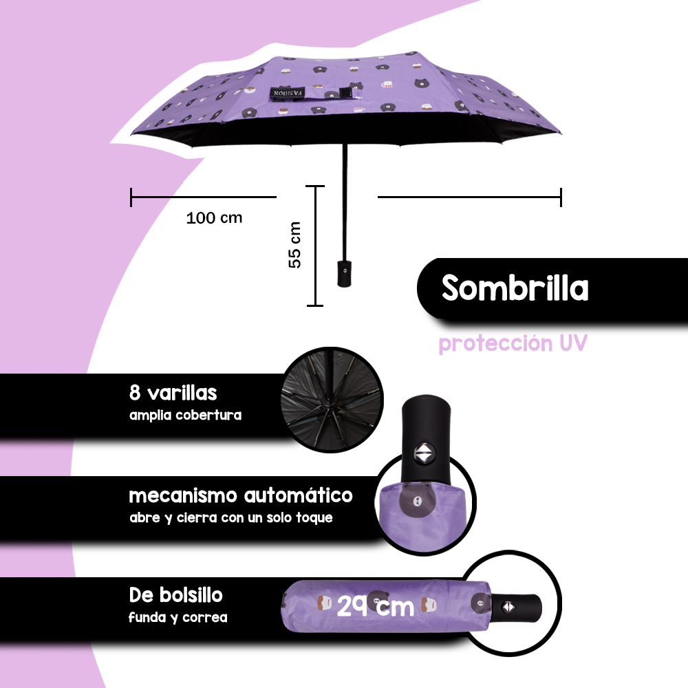 Paraguas de bolsillo Reforzado, Resistente a Vientos y Lluvias Fuertes, Mango Ergonómico y automático con funda incluida y Fácil de Transportar