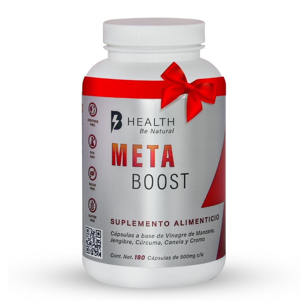 META Boost vinagre de manzana, jengibre, cúrcuma, canela y cromo, B Health Be Natural, ORIGEN 100% NATURAL, sin azúcares, Keto, 180 cápsulas.