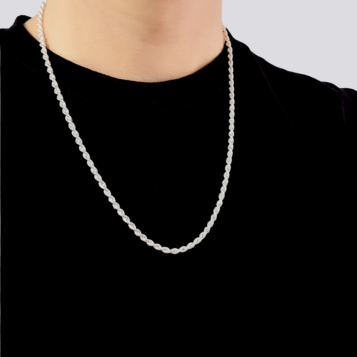 Cadena torzal de plata .925 de 60 cm de largo y 4 mm de grosor