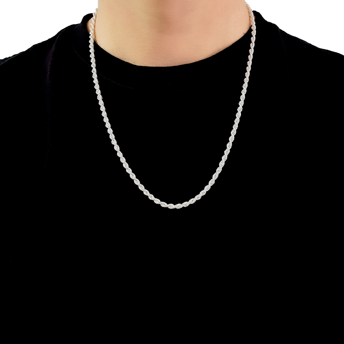 Cadena torzal de plata .925 de 60 cm de largo y 4 mm de grosor
