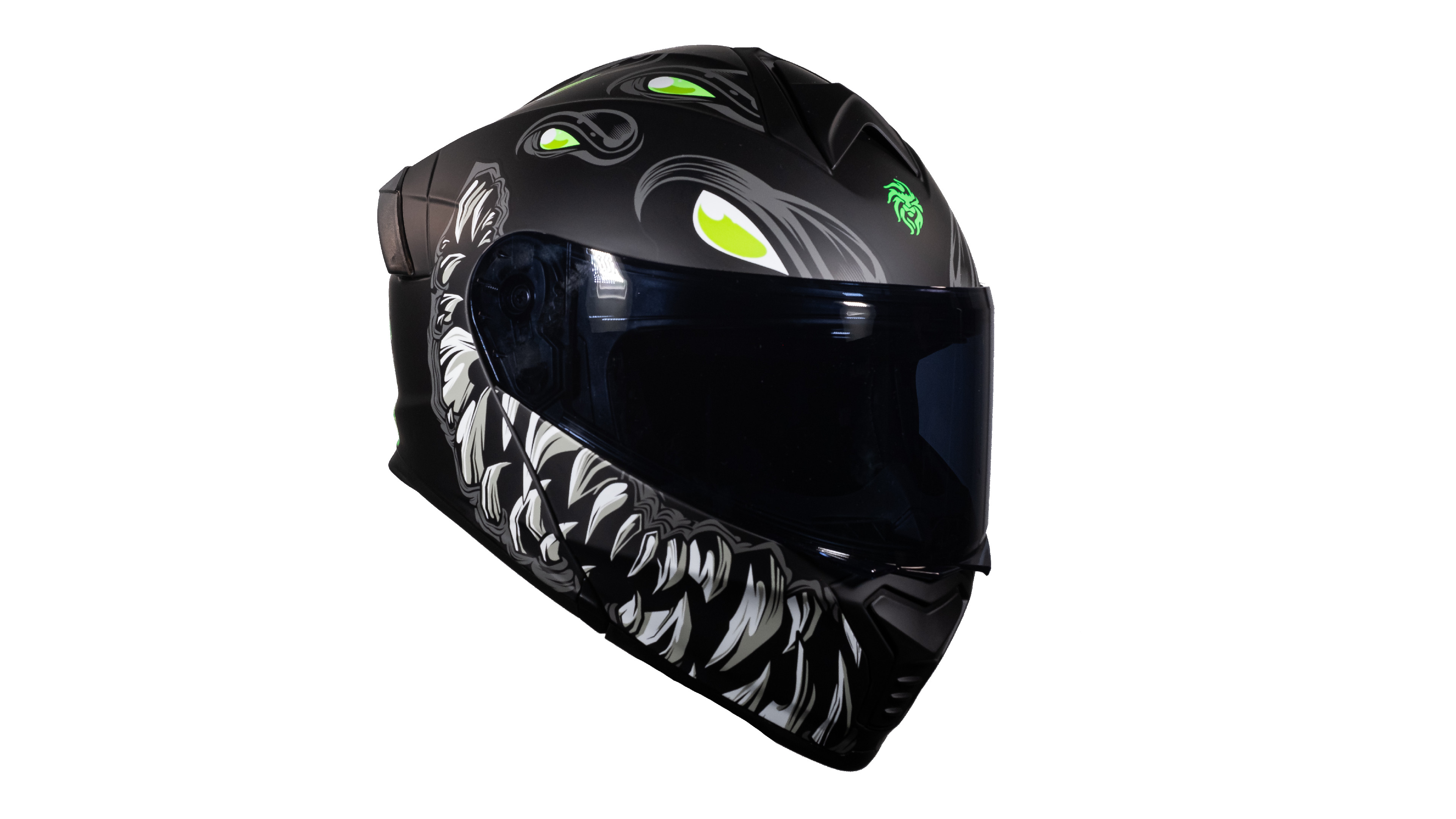 Casco KOV  Toxic Thunder ABATIBLE Escamas Negro Brilla EN LA OBSCURIDAD Certificado Dot