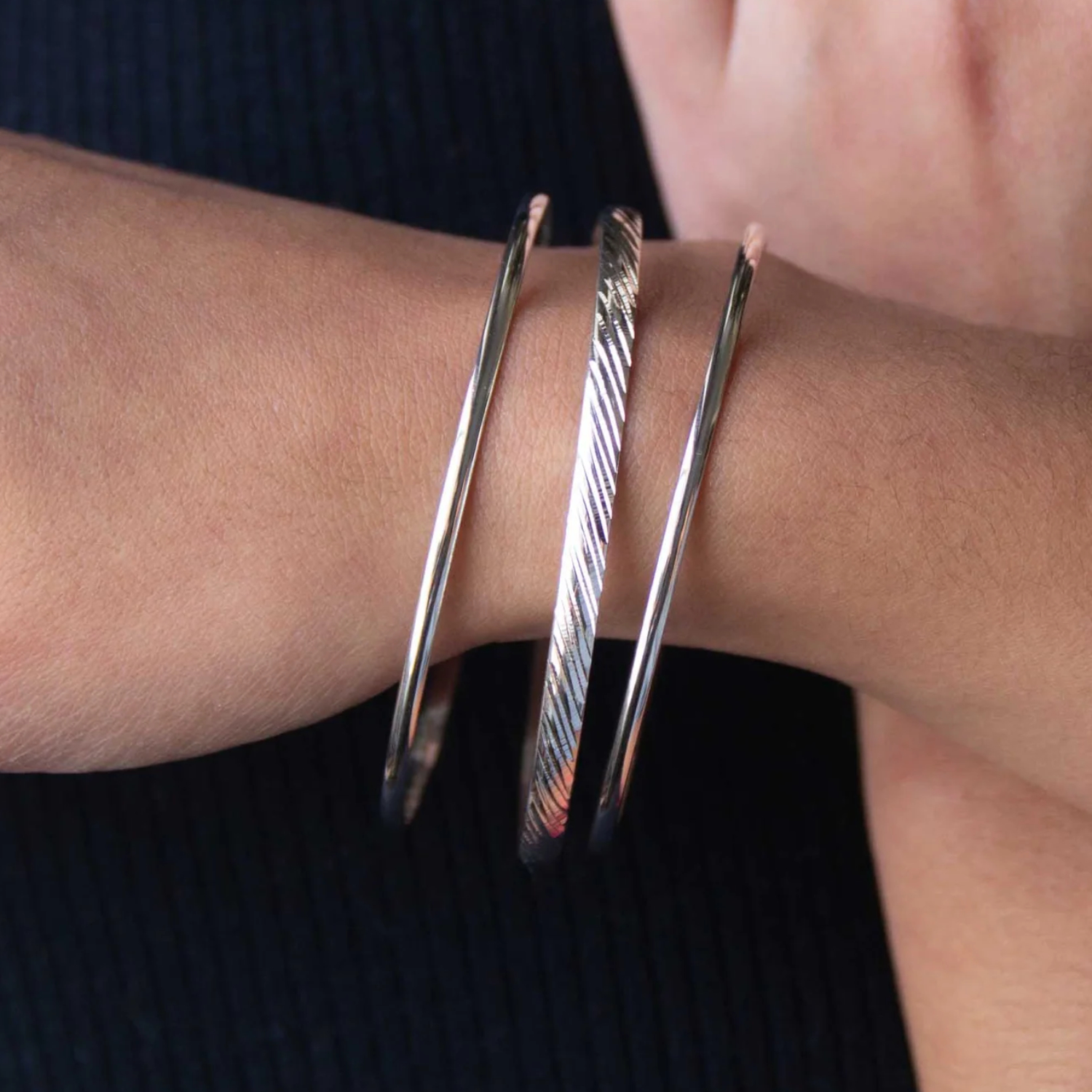 Pulsera fin de semana juego de 3 piezas de combinación lisa y diamantada elaboradas en plata ley .925