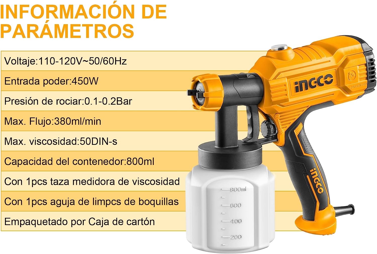 Pistola Para Pintar Electrica, Ingco, 450w