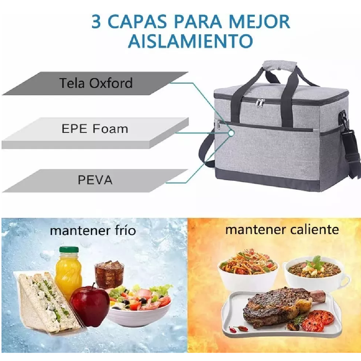 Mochila Hieleras Enfriador Bolsa Impermeable Portátil 30L Gris