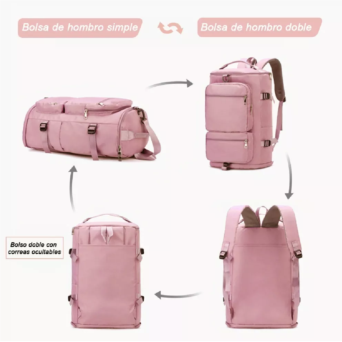 Maleta Bolsa Deportivo Gym Viaje Mochila Multifuncional Rosa