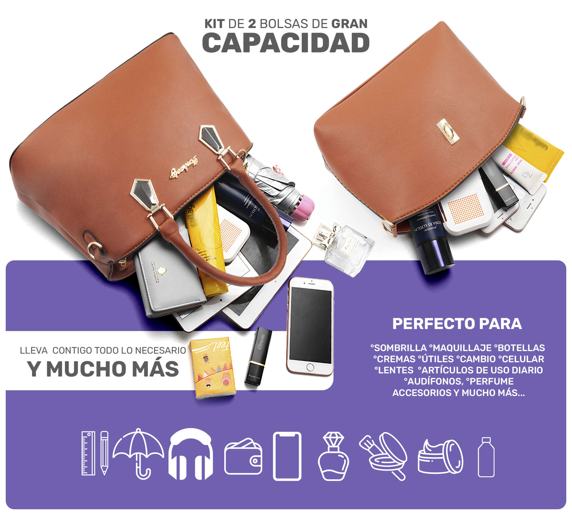 BOLSA DE MANO PARA MUJER ELEGANTE BOLSO BANDOLERA CROSSBODY DE MUJER CONJUNTO DE 2 PZS