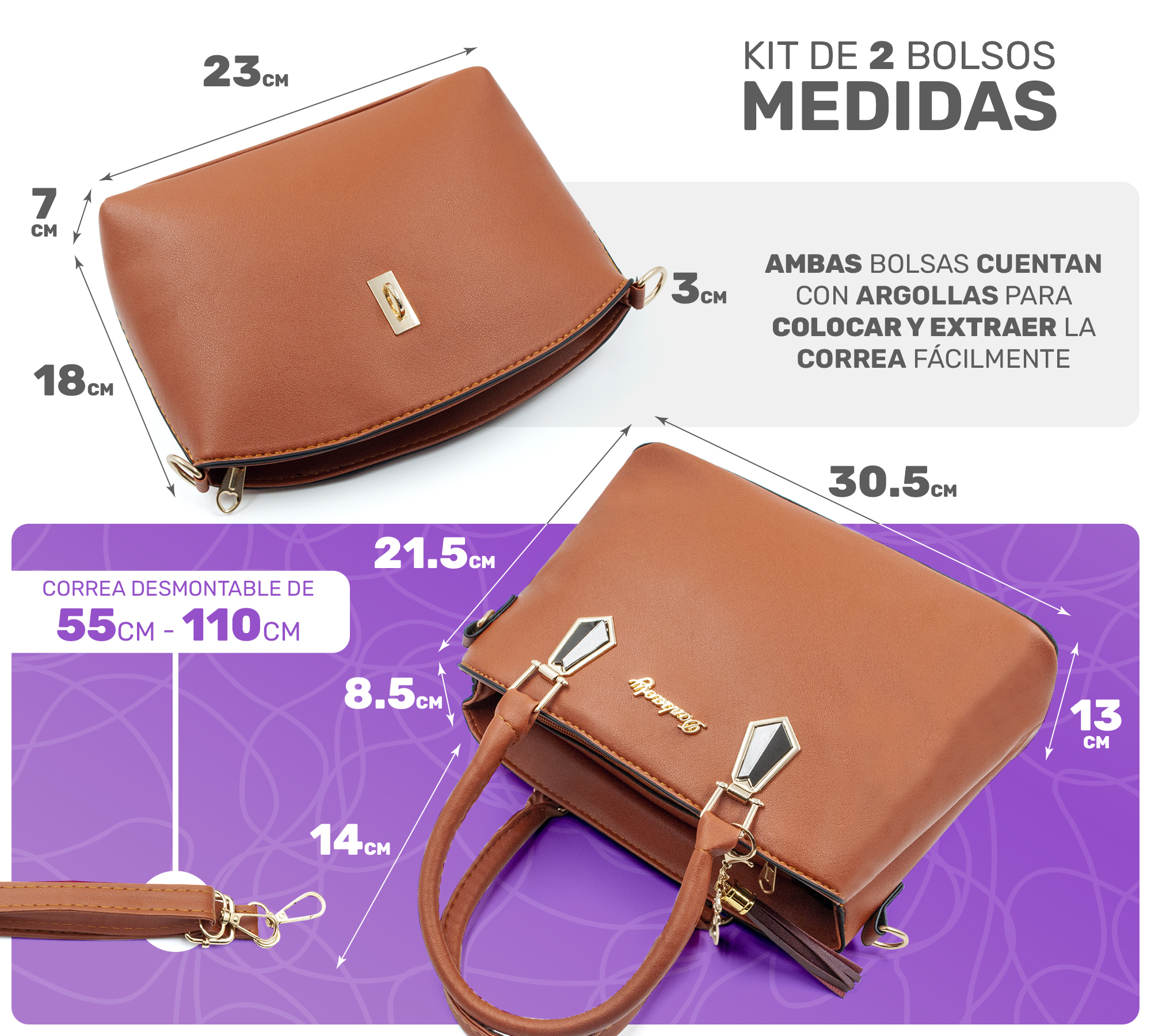 BOLSA DE MANO PARA MUJER ELEGANTE BOLSO BANDOLERA CROSSBODY DE MUJER CONJUNTO DE 2 PZS