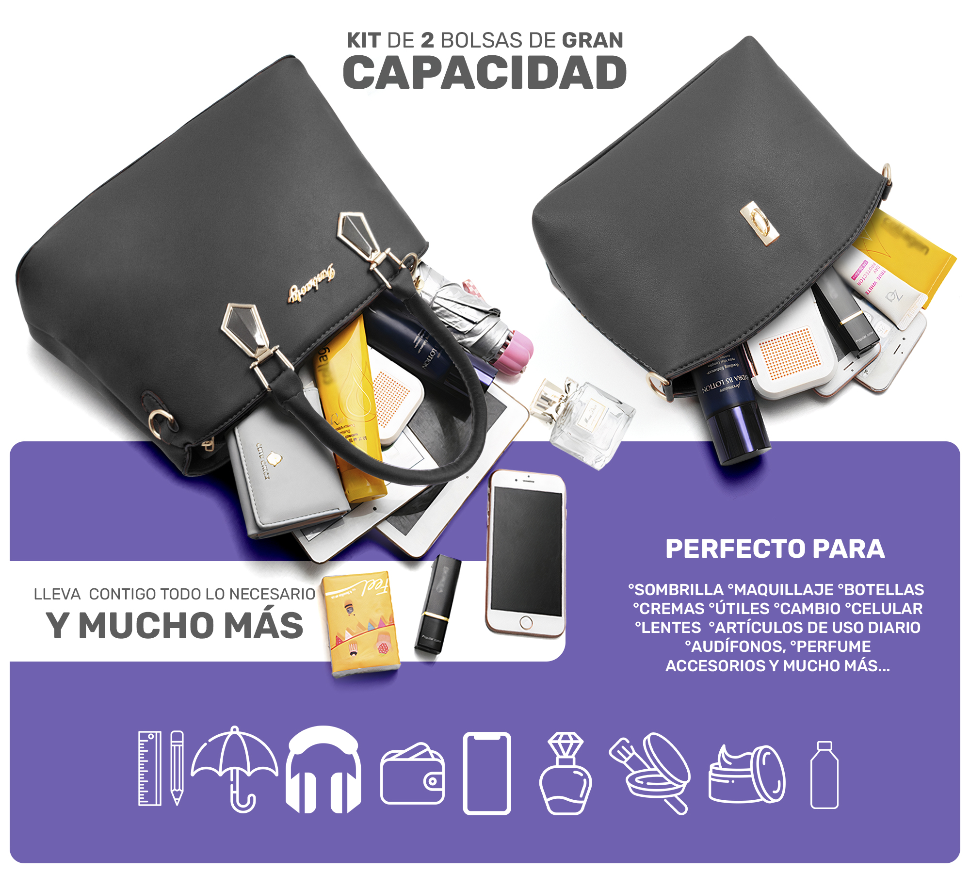 Bolsa de Mano para Mujer Elegante Bolso Bandolera Crossbody de Mujer Conjunto de 2 Pzs