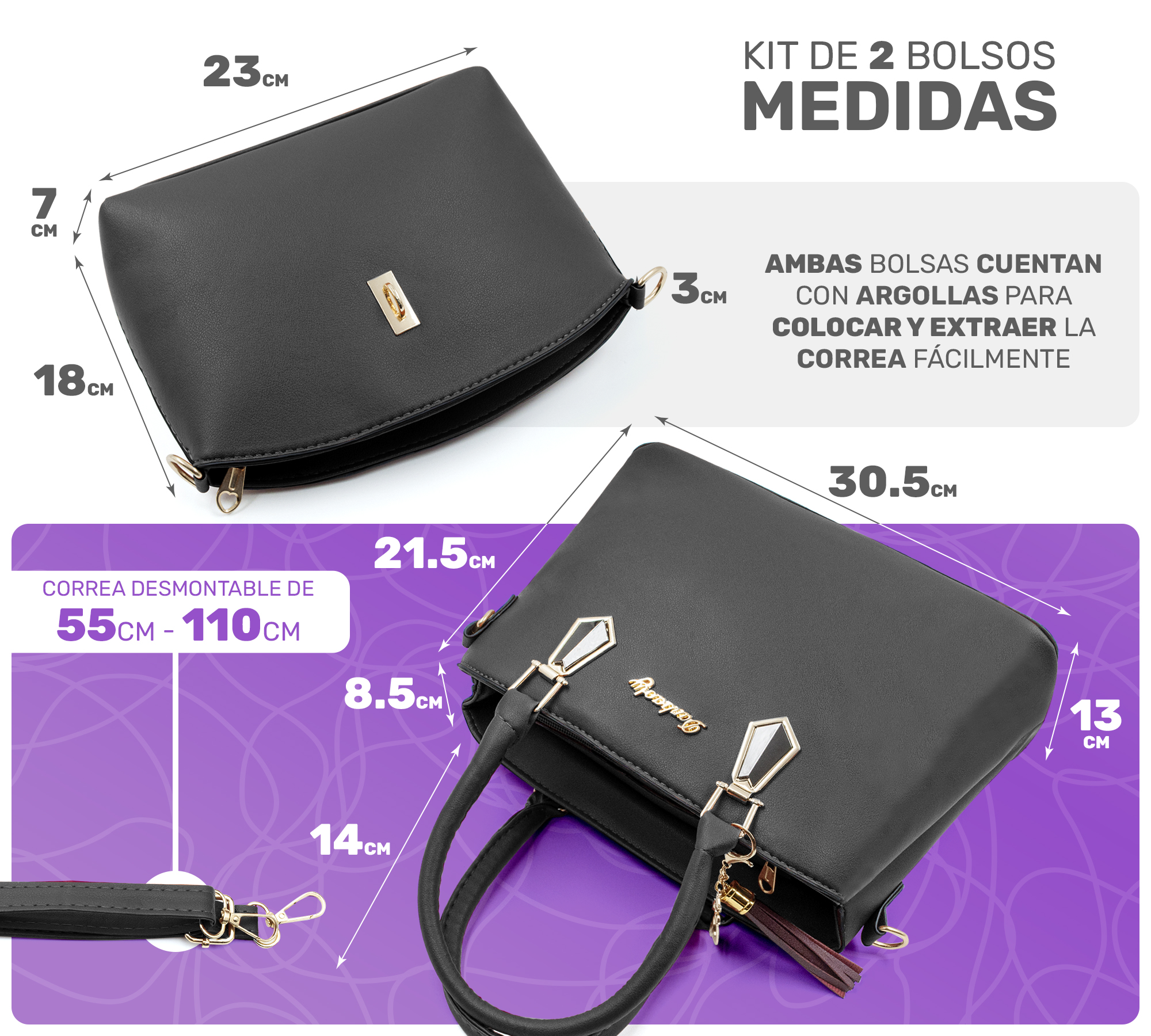 Bolsa de Mano para Mujer Elegante Bolso Bandolera Crossbody de Mujer Conjunto de 2 Pzs