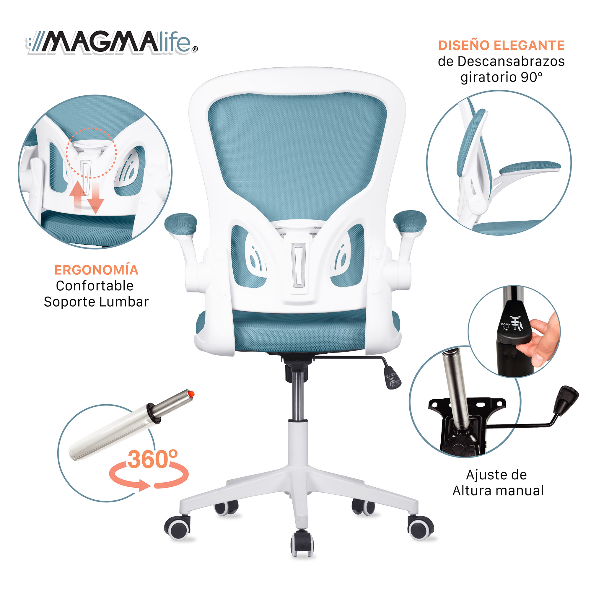 Silla de Escritorio Premium Modelo Cosmo Magma Life (Azul Cerúleo)