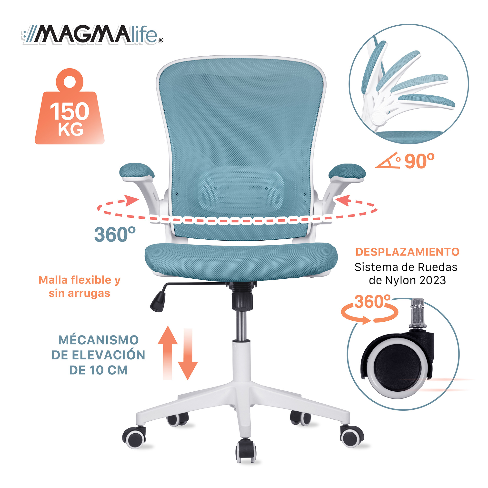 Silla de Escritorio Premium Modelo Cosmo Magma Life (Azul Cerúleo)