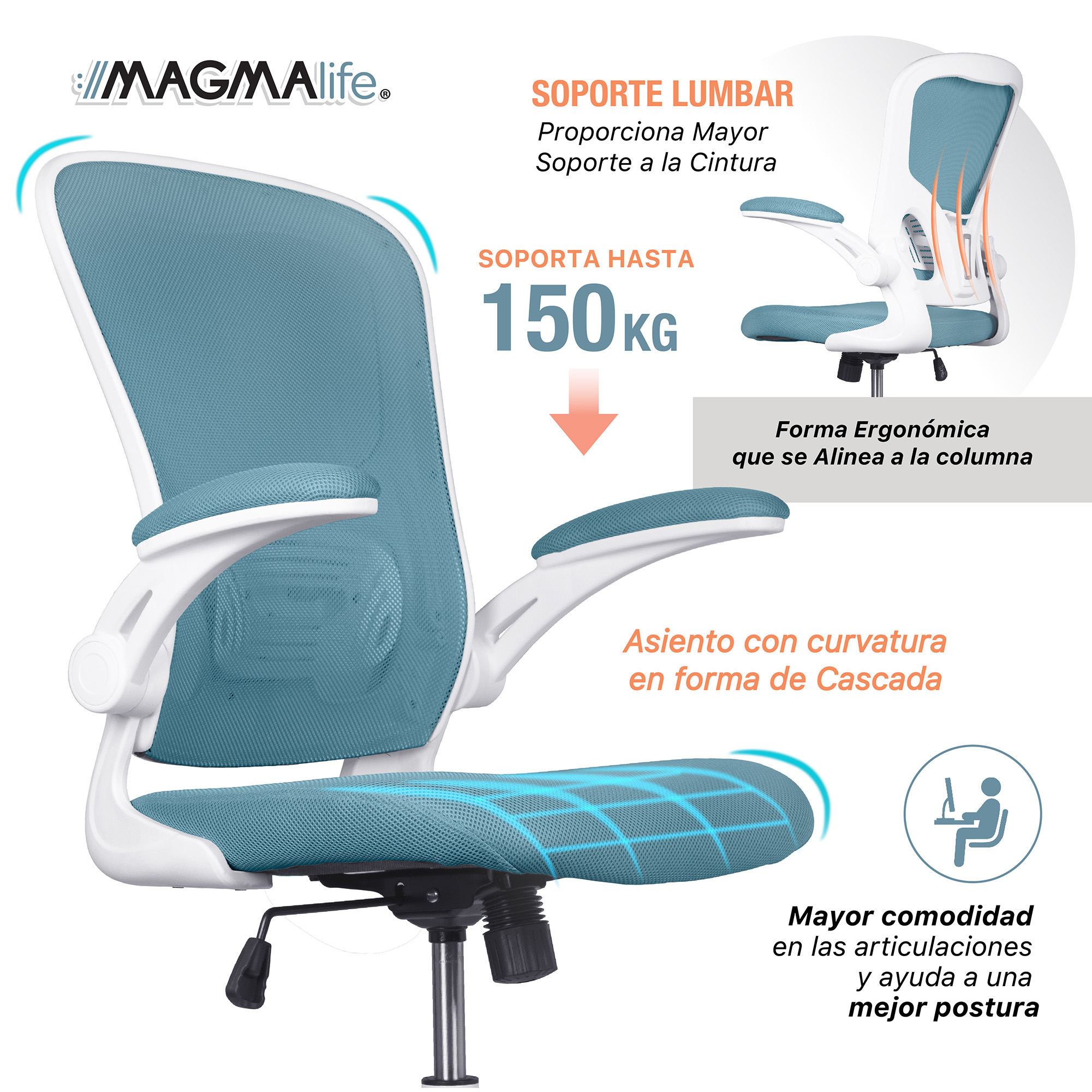 Silla de Escritorio Premium Modelo Cosmo Magma Life (Azul Cerúleo)