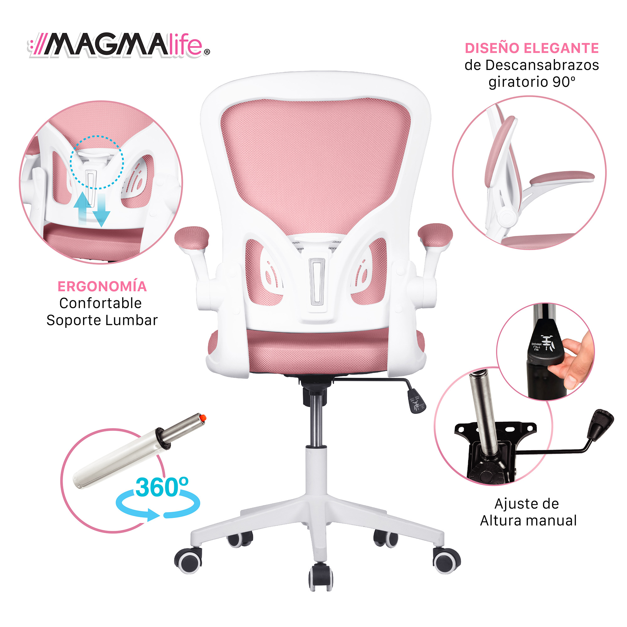 Silla de Escritorio Premium Modelo Cosmo Magma Life (Rosa Pálido)