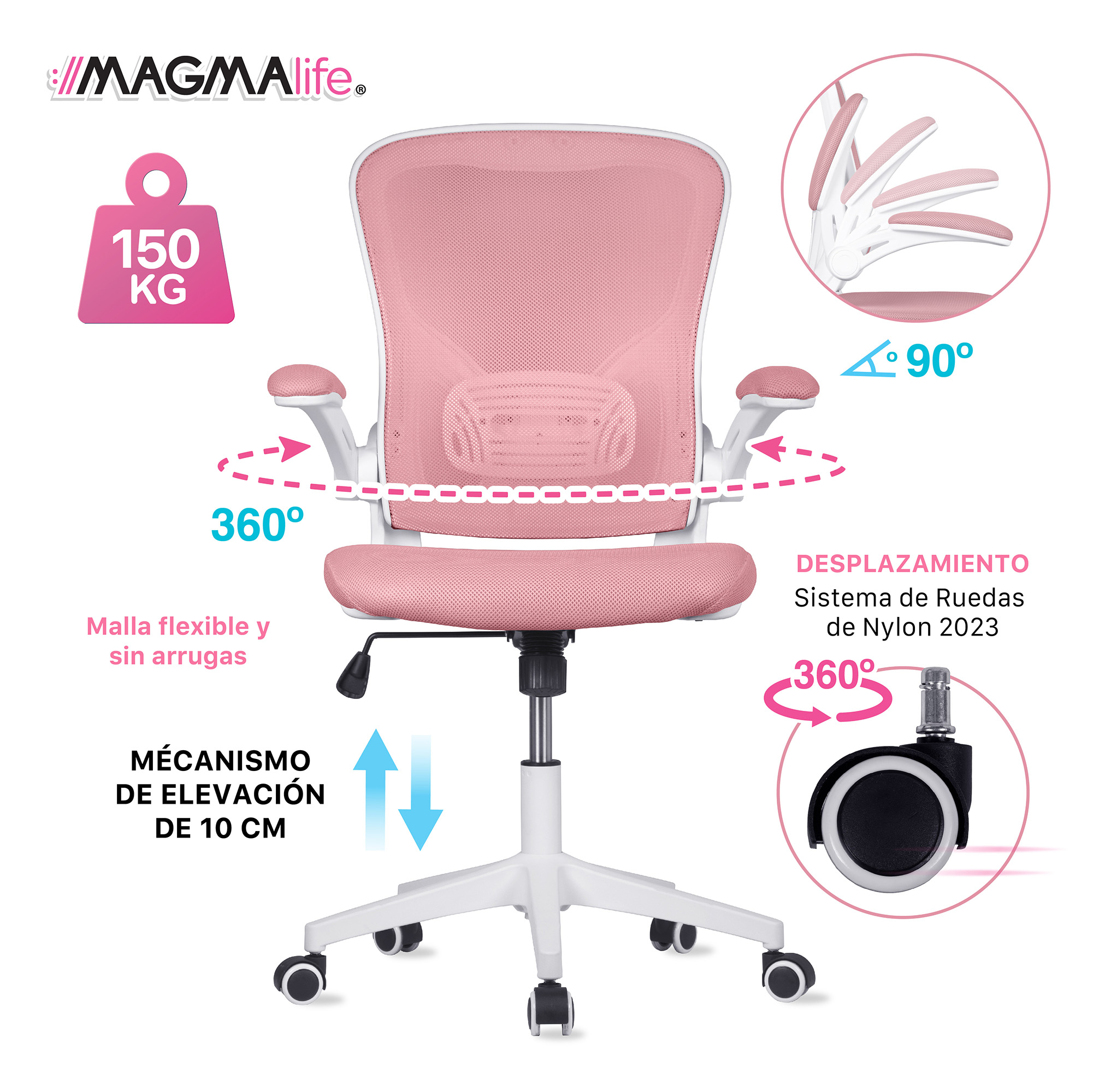 Silla de Escritorio Premium Modelo Cosmo Magma Life (Rosa Pálido)