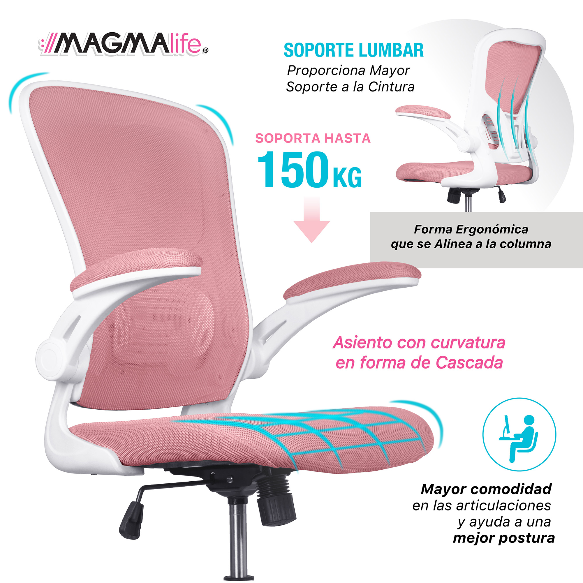 Silla de Escritorio Premium Modelo Cosmo Magma Life (Rosa Pálido)