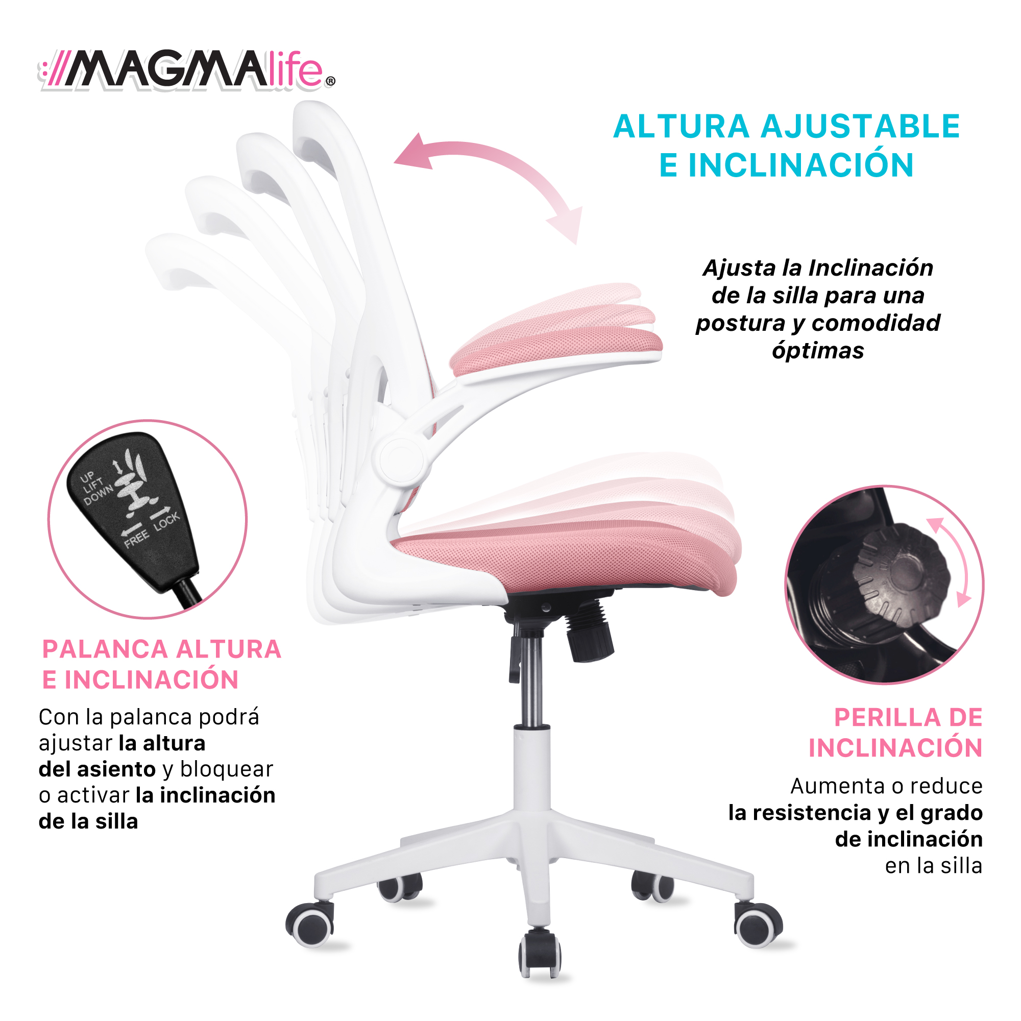 Silla de Escritorio Premium Modelo Cosmo Magma Life (Rosa Pálido)