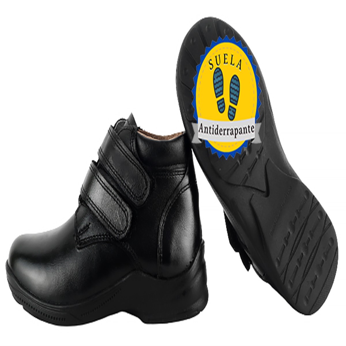 Zapato Bota Escolar Niño 100% Piel Cómodo Velcro Casual 1023 Negro.