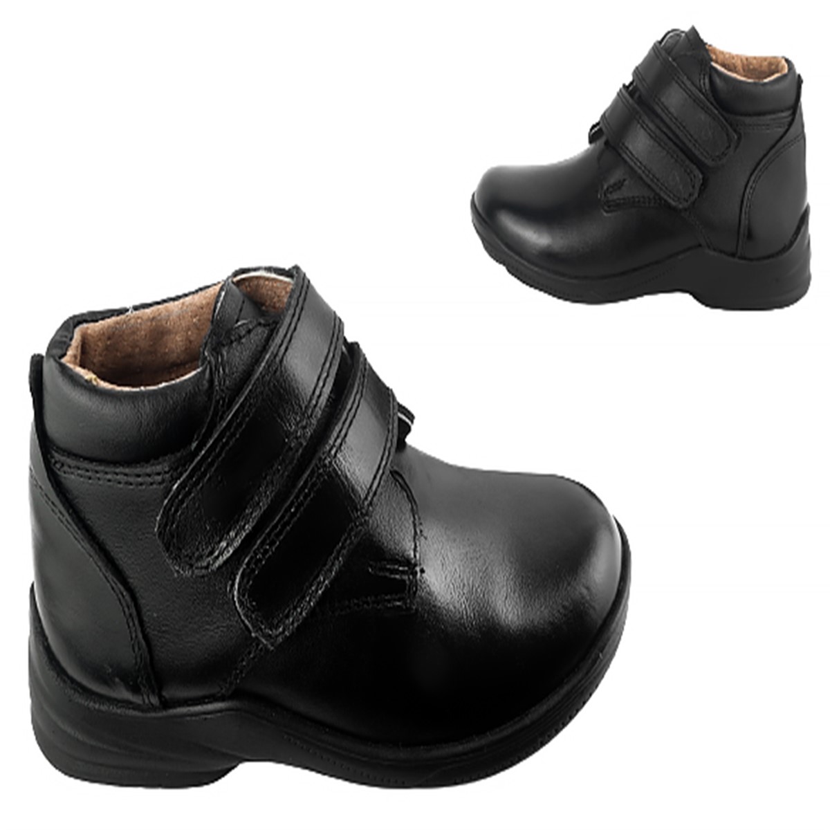 Zapato Bota Escolar Niño 100% Piel Cómodo Velcro Casual 1023 Negro.