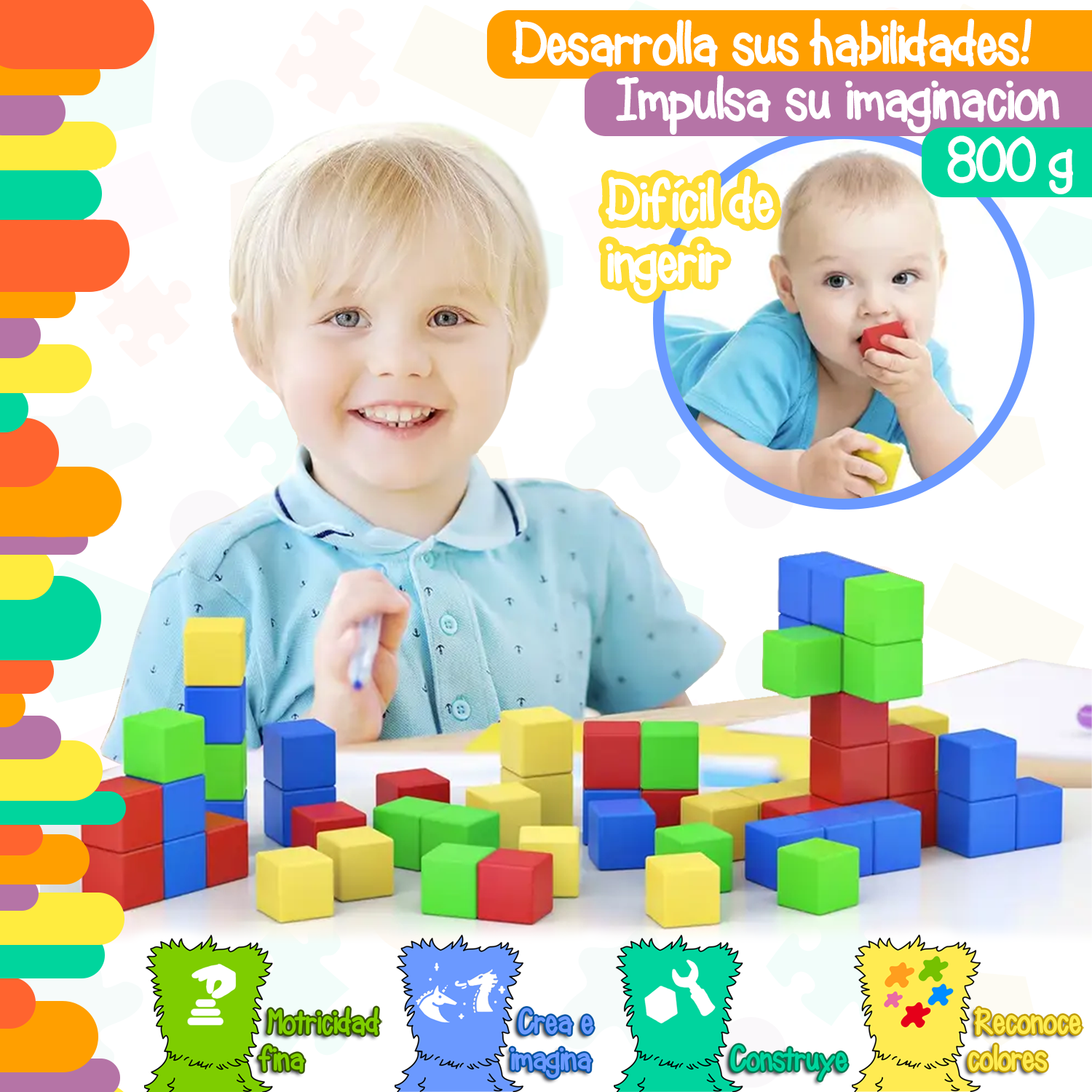 Cubos Magnéticos 36 Piezas - Juguete Educativo Construcción Imanada para Niños +3 Años - Stem Arma Figuras y Formas