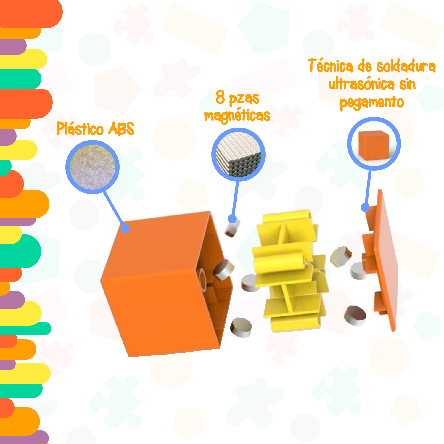 Cubos Magnéticos 36 Piezas - Juguete Educativo Construcción Imanada para Niños +3 Años - Stem Arma Figuras y Formas