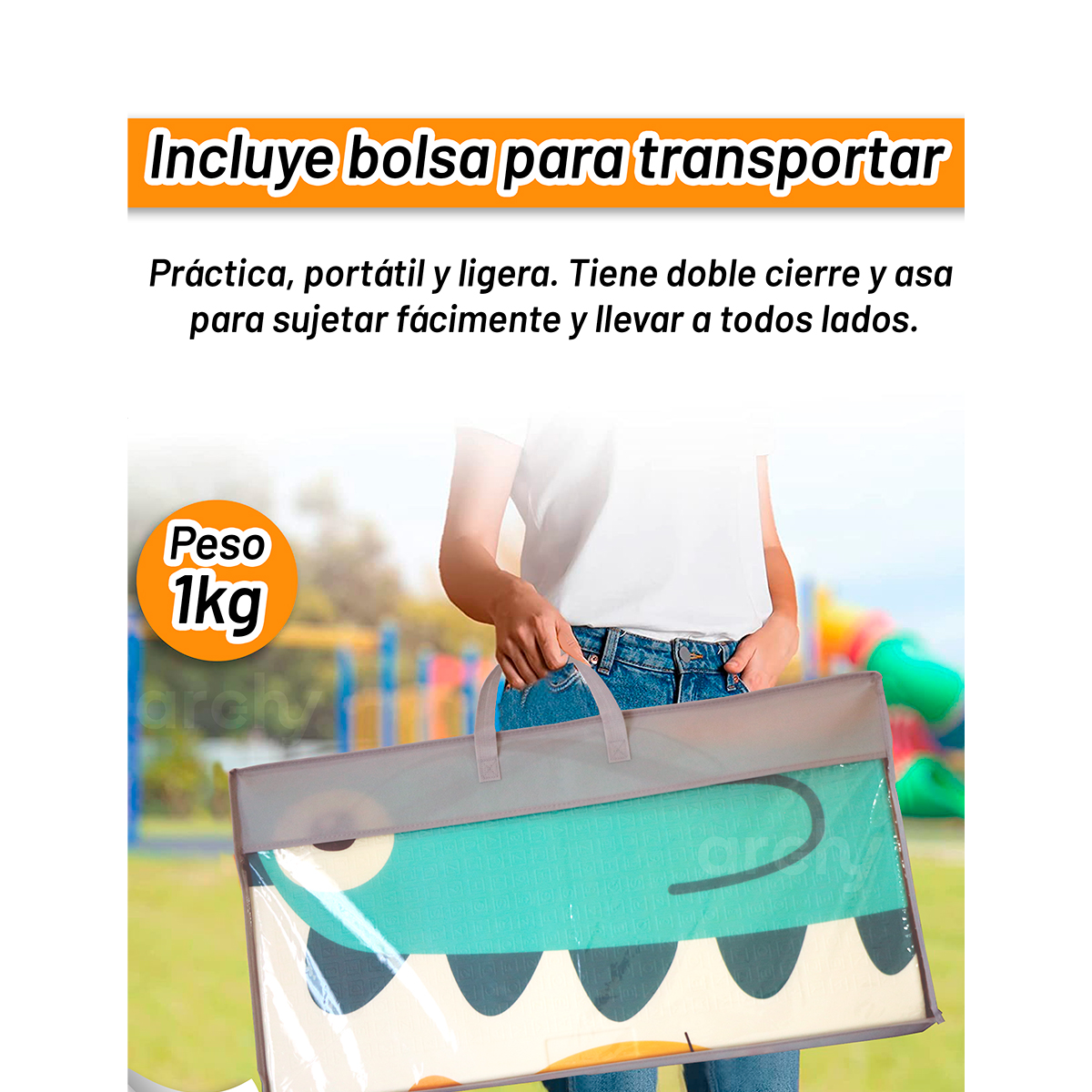 Tapete de Juego para Bebe Plegable Archy Acolchonado Doble Vista Impermeable Multiusos Didáctico Antideslizante Reversible Incluye Bolsa para Transportar 147x195 centímetros