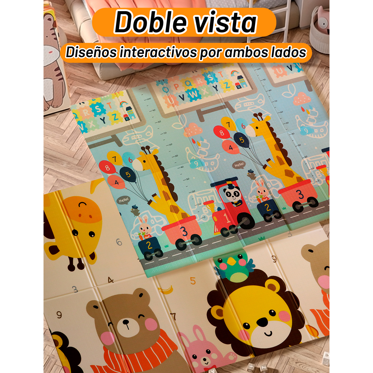 Tapete de Juego para Bebe Plegable Archy Acolchonado Doble Vista Impermeable Multiusos Didáctico Antideslizante Reversible Incluye Bolsa para Transportar 147x195 centímetros