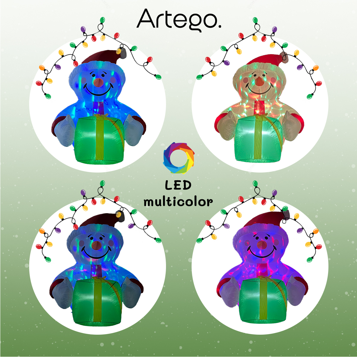 Inflable de Navidad Navideño Mono de nieve con regalo verde multiled 1.85m