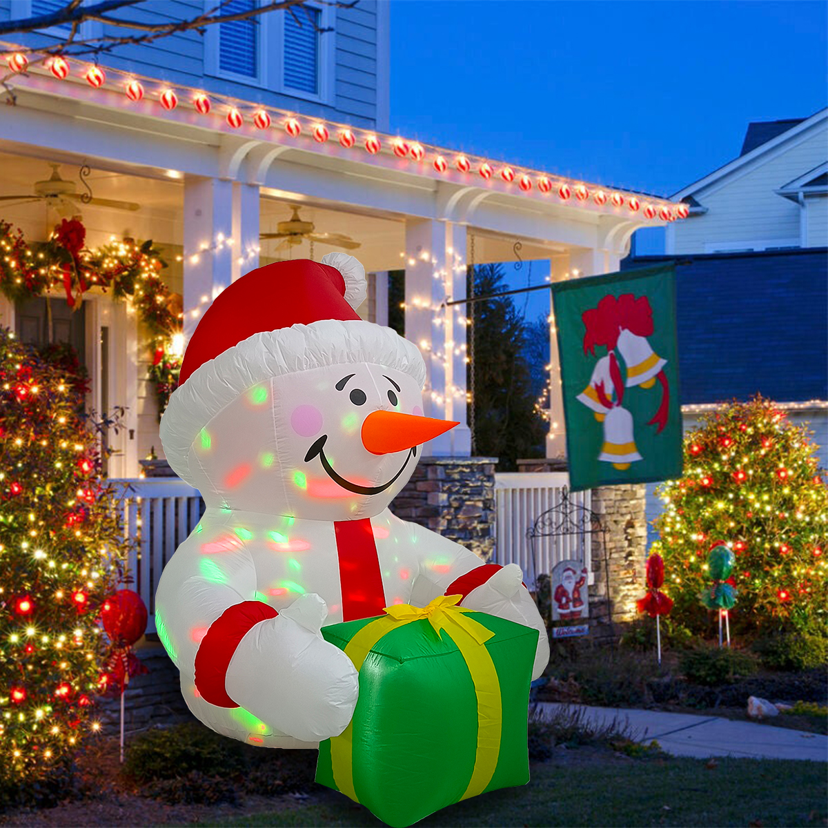 Inflable de Navidad Navideño Mono de nieve con regalo verde multiled 1.85m