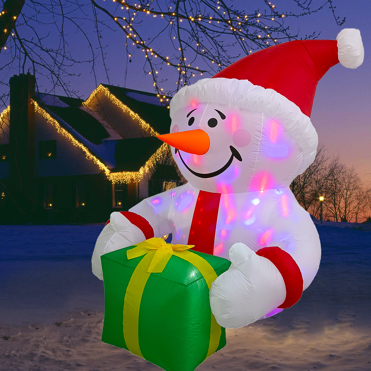 Inflable de Navidad Navideño Mono de nieve con regalo verde multiled 1.85m