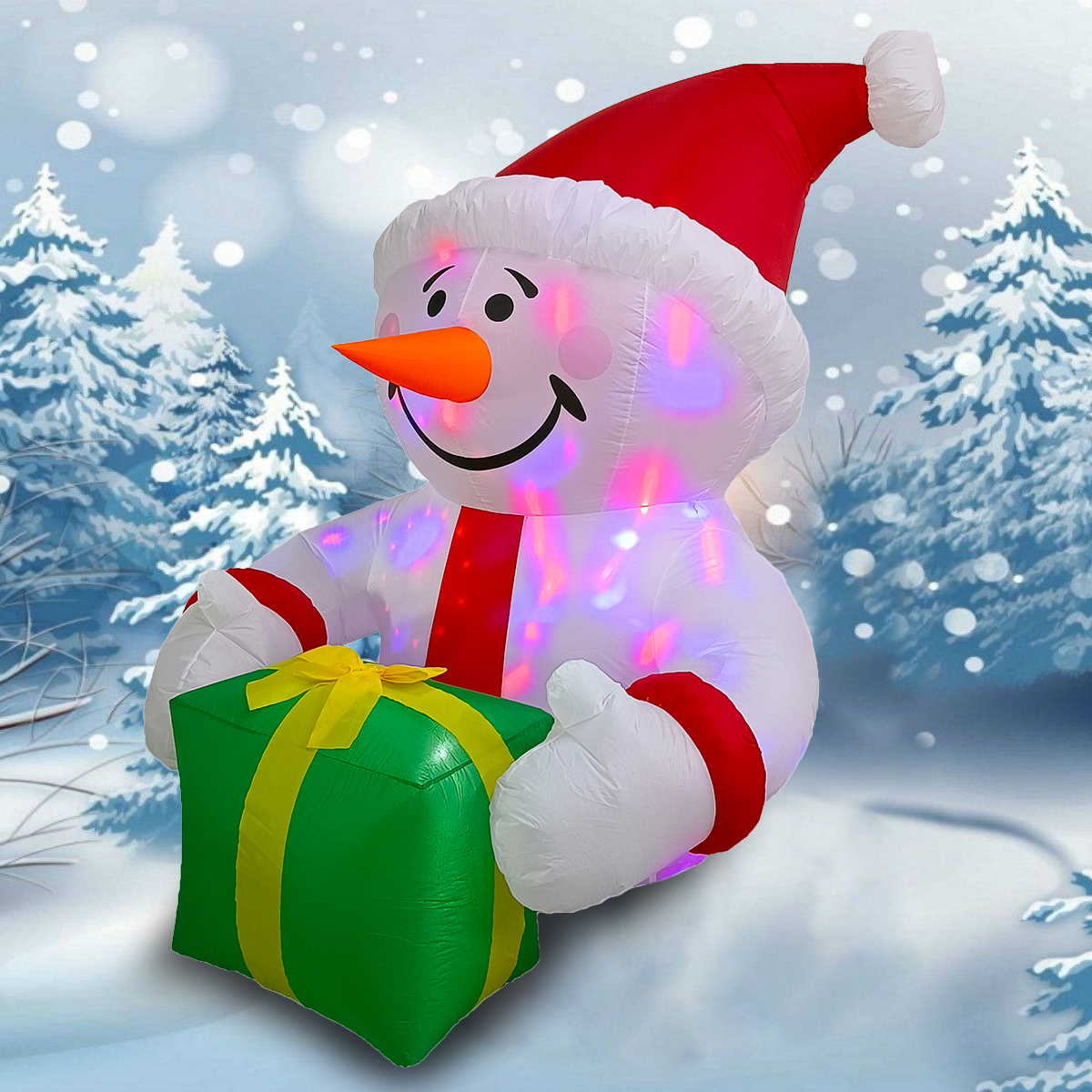 Inflable de Navidad Navideño Mono de nieve con regalo verde multiled 1.85m