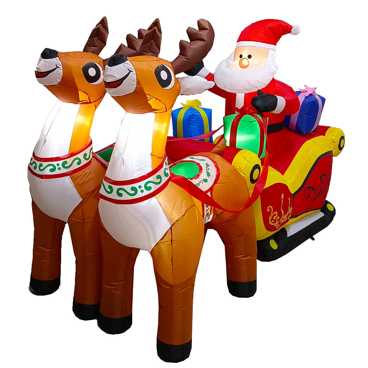 Inflable de Navidad Navideño Trineo santa, renos y regalos con led 2.1m