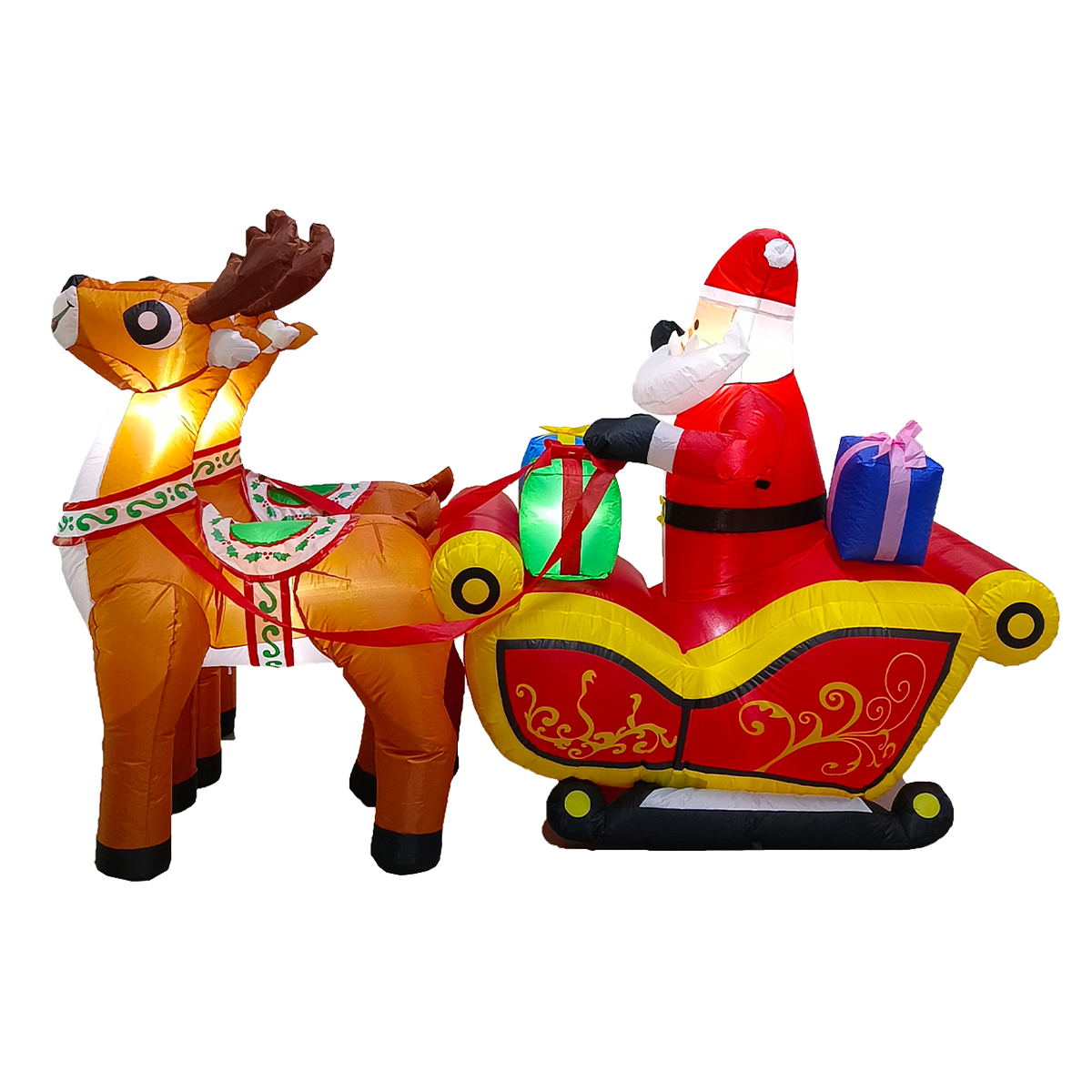 Inflable de Navidad Navideño Trineo santa, renos y regalos con led 2.1m