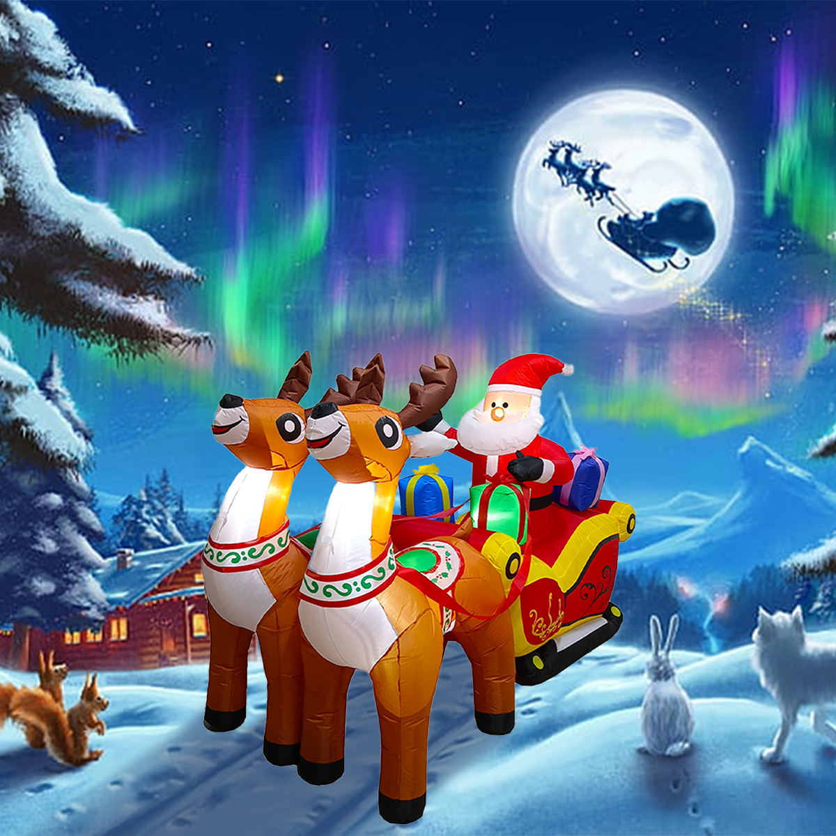 Inflable de Navidad Navideño Trineo santa, renos y regalos con led 2.1m