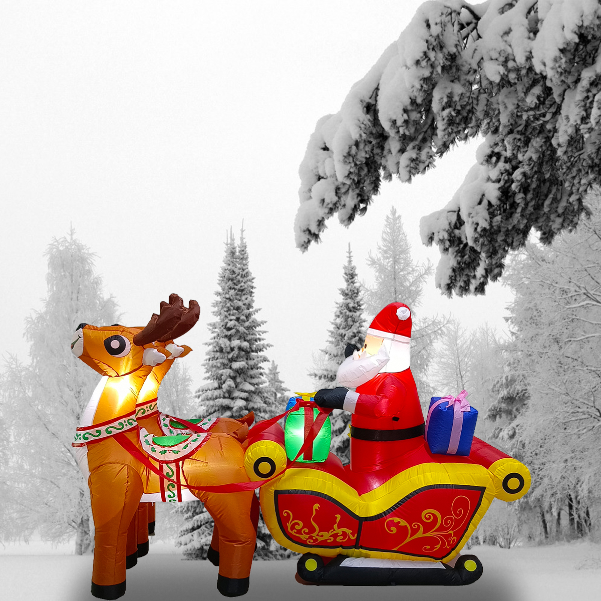 Inflable de Navidad Navideño Trineo santa, renos y regalos con led 2.1m