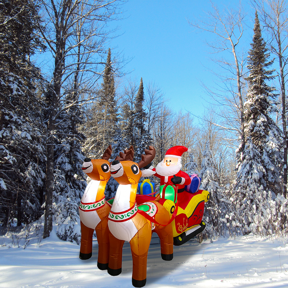 Inflable de Navidad Navideño Trineo santa, renos y regalos con led 2.1m