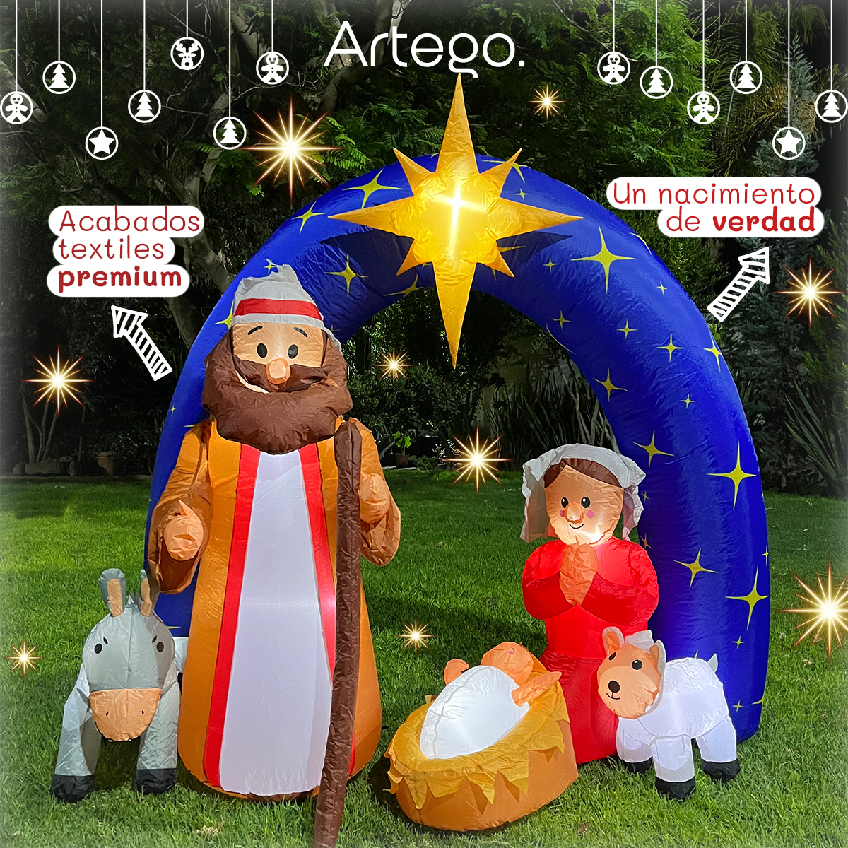 Inflable de Navidad nacimiento pesebre Navideño con 5 personajes premium 2m