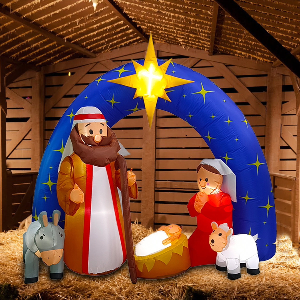 Inflable de Navidad nacimiento pesebre Navideño con 5 personajes premium 2m