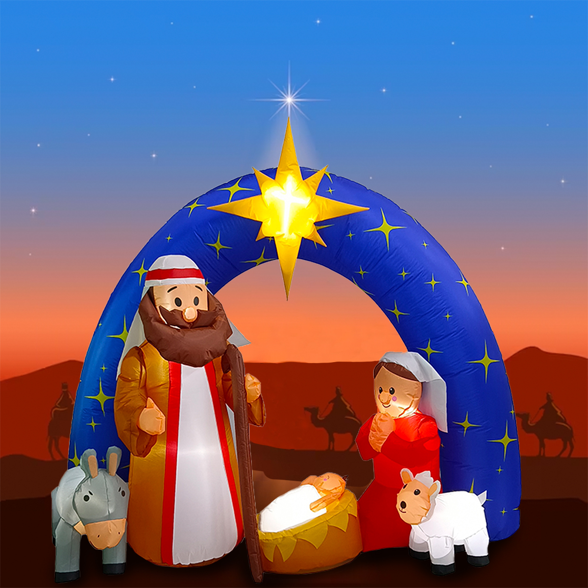 Inflable de Navidad nacimiento pesebre Navideño con 5 personajes premium 2m