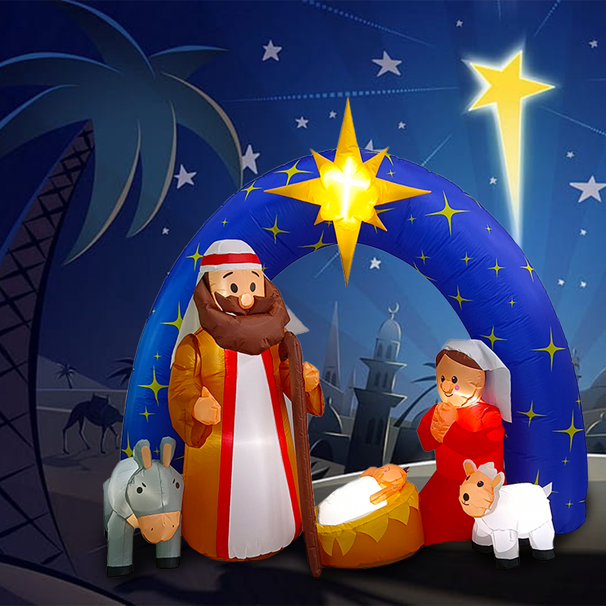 Inflable de Navidad nacimiento pesebre Navideño con 5 personajes premium 2m